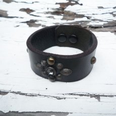 画像1: OLD STUD オールドスタッズ VINTAGE LEATHER BANGLE02 ブラック  ユニセックス (1)