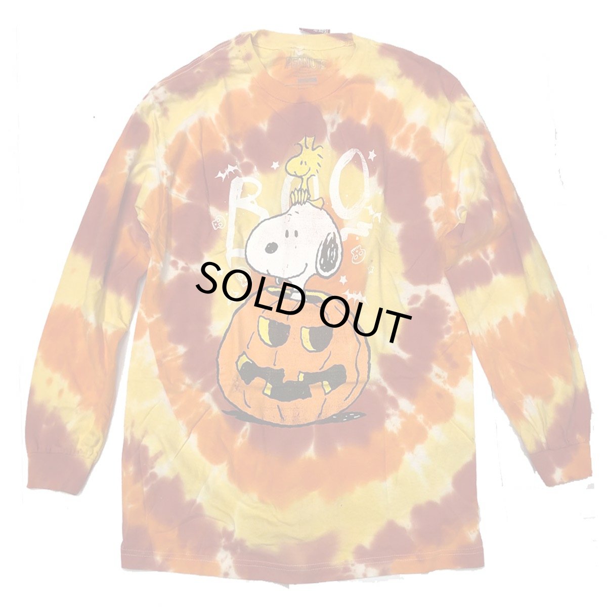 画像1: PEANUTS SNOOPYBOO SPIRAL WASH L/S ピーナッツ スヌーピー ハロウィン タイダイTYEDYE ロングスリーブTEE オレンジ メンズ/レディース (1)