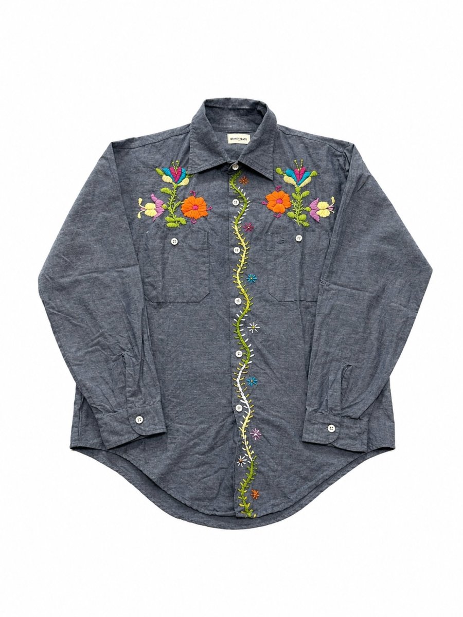 画像1: BACK HEAD 刺繍シャンブレーShirt メンズ (1)